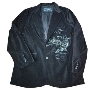 Men's Machine Clothing Company Black Velour Velvet Blazer Graphic Design XL